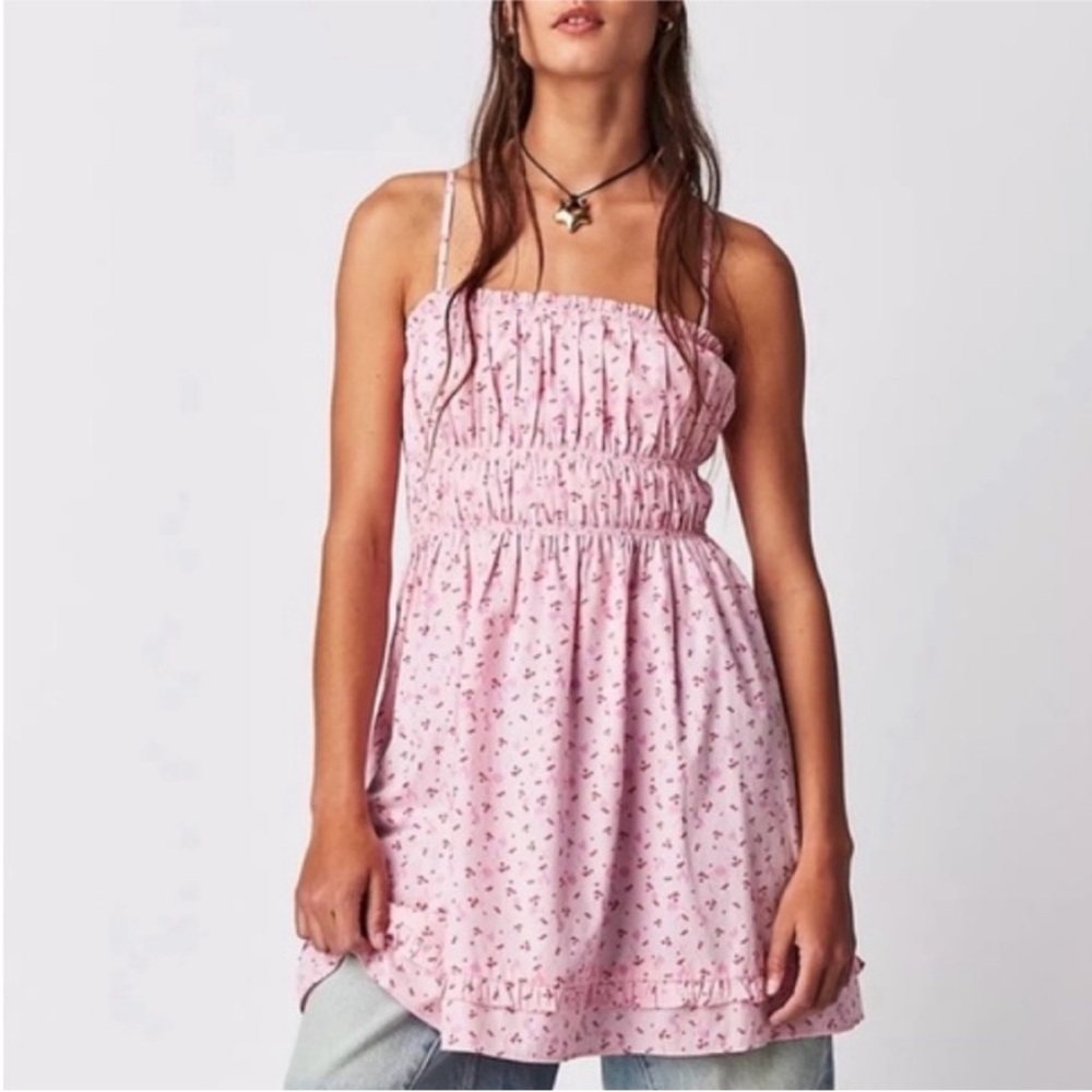 Pink Floral Spaghetti Strap Dress free people